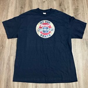 Chevrolet Chevy navy blue tan white red graphic t shirt